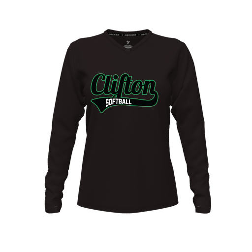 [FTLVPTBK-FYXS-LOGO2] Decker Performance T-Shirt (Female Youth XS, Black, V Neck, Logo 2, Long Sleeve)