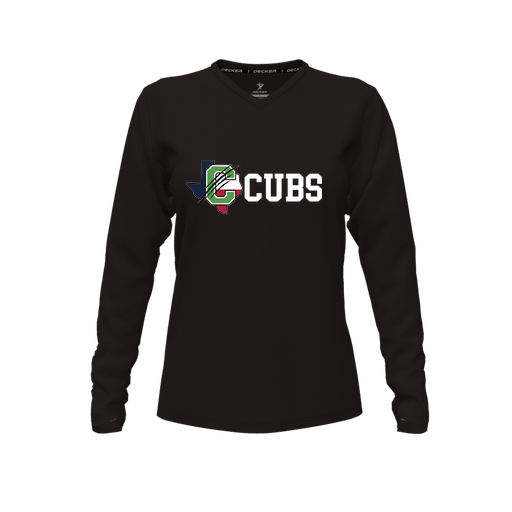 [FTLVPTBK-FYXS-LOGO3] Decker Performance T-Shirt (Female Youth XS, Black, V Neck, Logo 3, Long Sleeve)