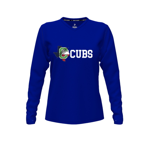 [FTLVPTRY-FYXS-LOGO3] Decker Performance T-Shirt (Female Youth XS, Royal, V Neck, Logo 3, Long Sleeve)