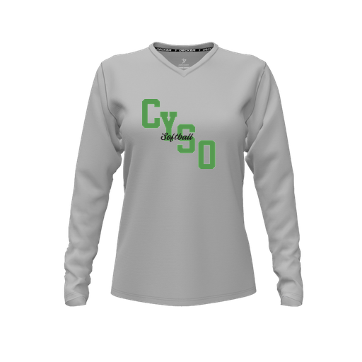 [FTLVPTGY-FYXS-LOGO1] Decker Performance T-Shirt (Female Youth XS, Gray, V Neck, Logo 1, Long Sleeve)